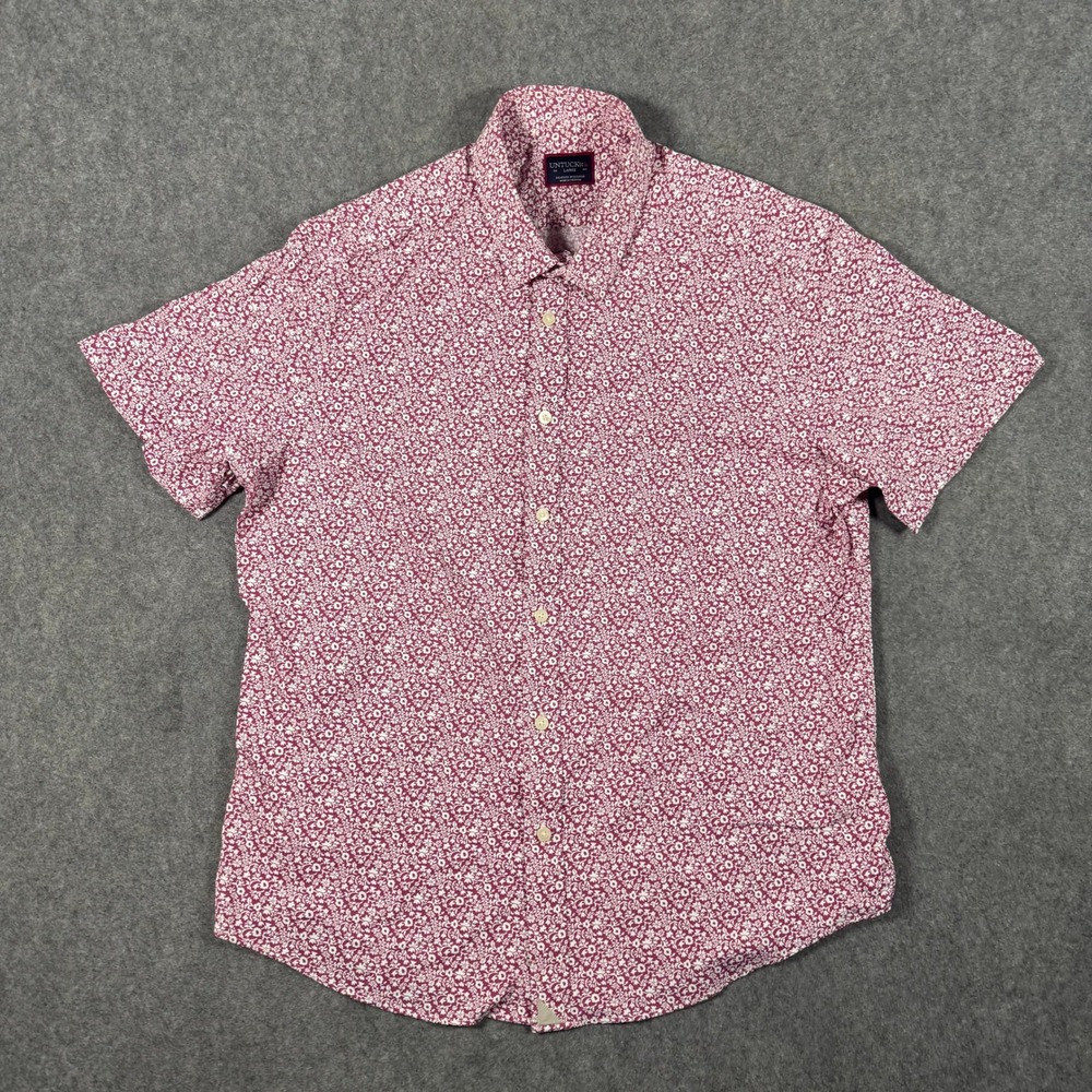 UNTUCKit Chaddsford Mens Large Burgundy Floral Performance Short Sleeve Shirt